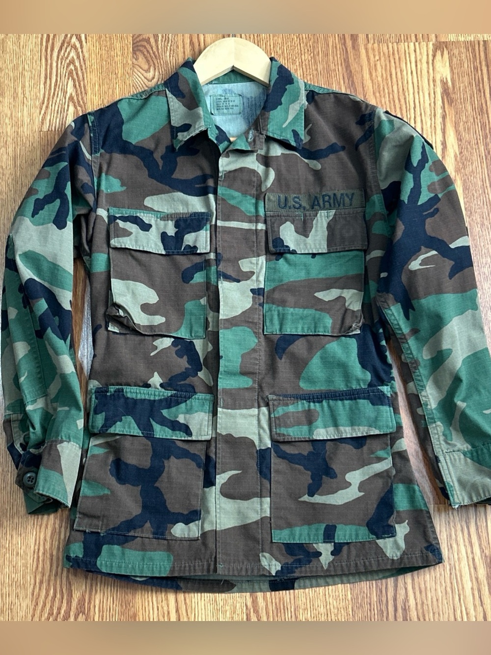 Vintage US Army Jacket Woodland Green Camo Combat Utility 2 Patches Size XS - Picture 7 of 11